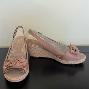 Franco Sarto Heels Womens Slingback Wedge Espadrille Bow Leather